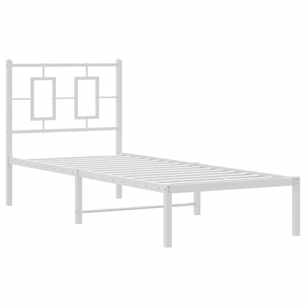 Kovový Rám Postele Bez Matrace S Čelem Bílý 75 X 190 Cm