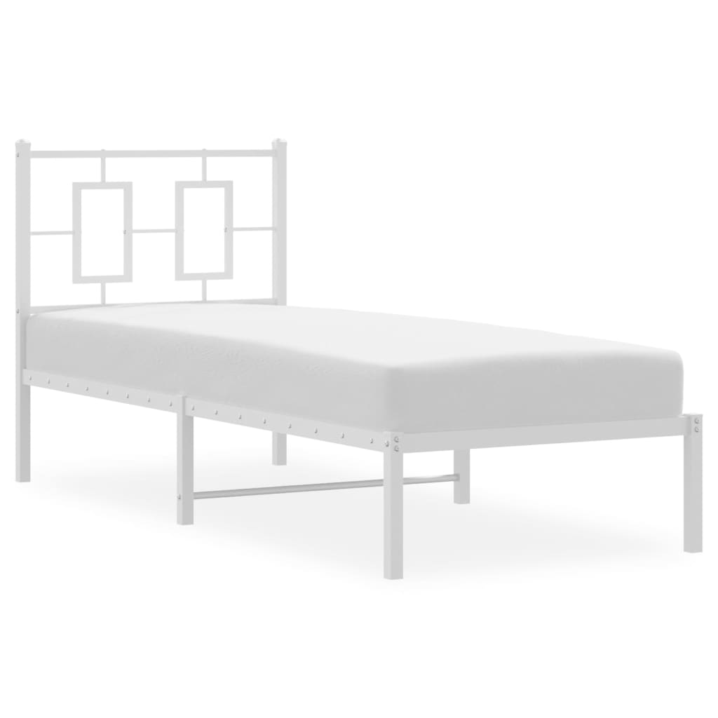 Kovový Rám Postele Bez Matrace S Čelem Bílý 75 X 190 Cm