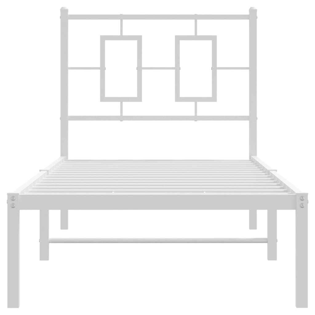 Kovový Rám Postele Bez Matrace S Čelem Bílý 75 X 190 Cm