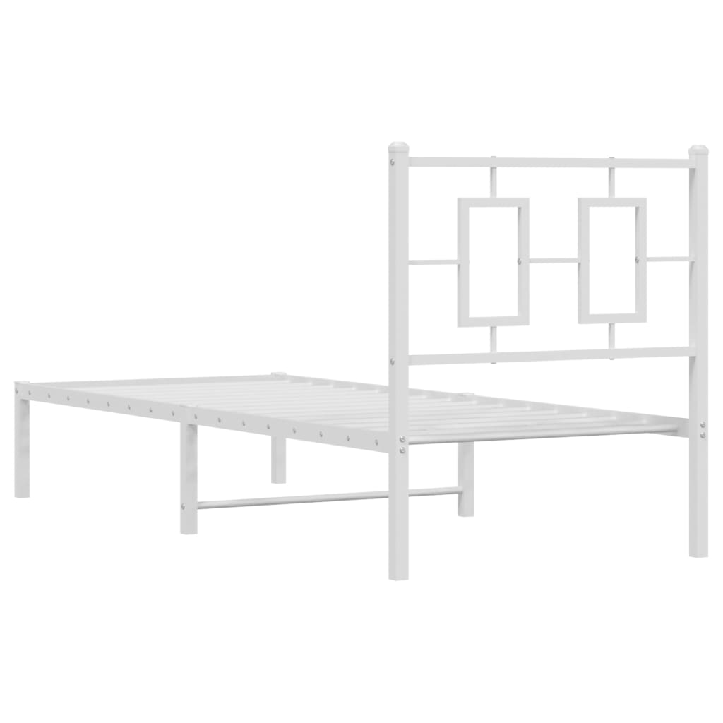 Kovový Rám Postele Bez Matrace S Čelem Bílý 75 X 190 Cm