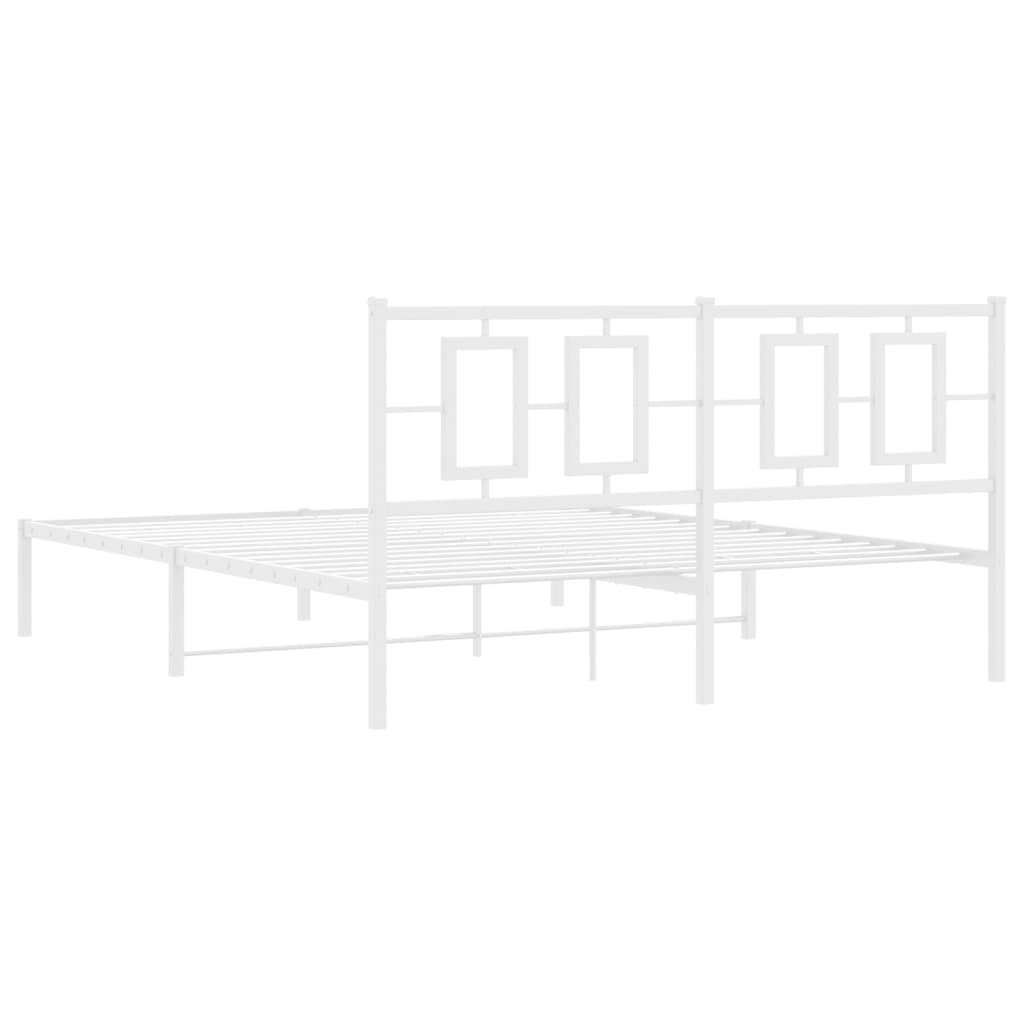 Kovový Rám Postele S Čelem Bílý 150 X 200 Cm