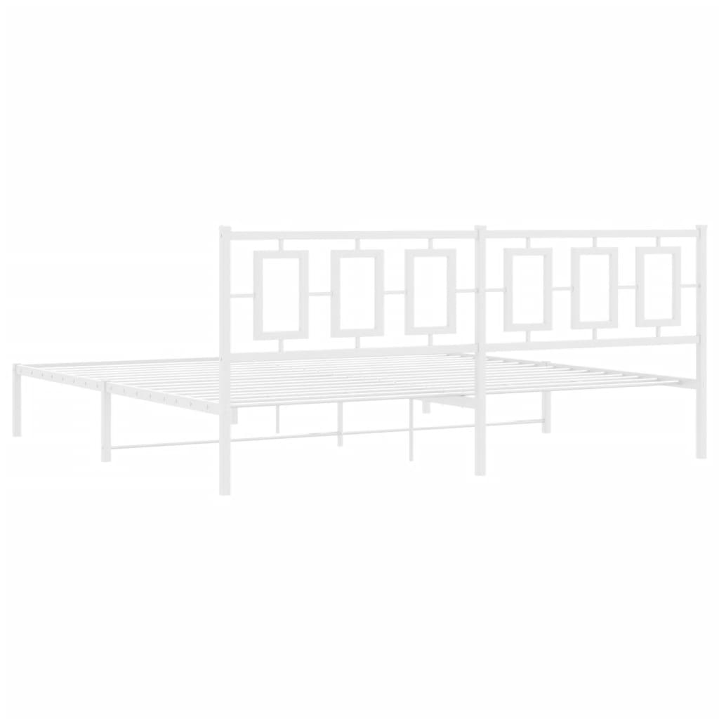 Kovový Rám Postele S Čelem Bílý 200 X 200 Cm