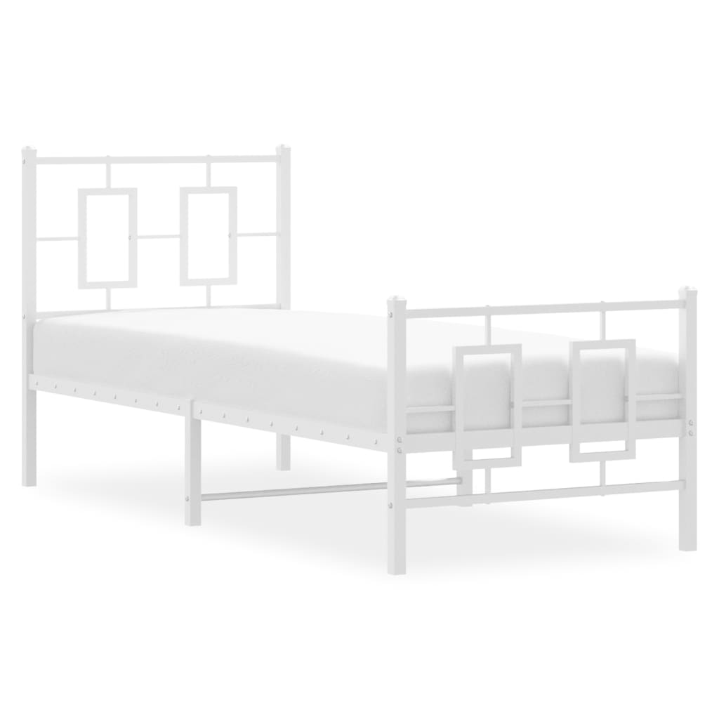 Kovový Rám Postele S Hlavovým A Nožním Čelem Bílý 80 X 200 Cm