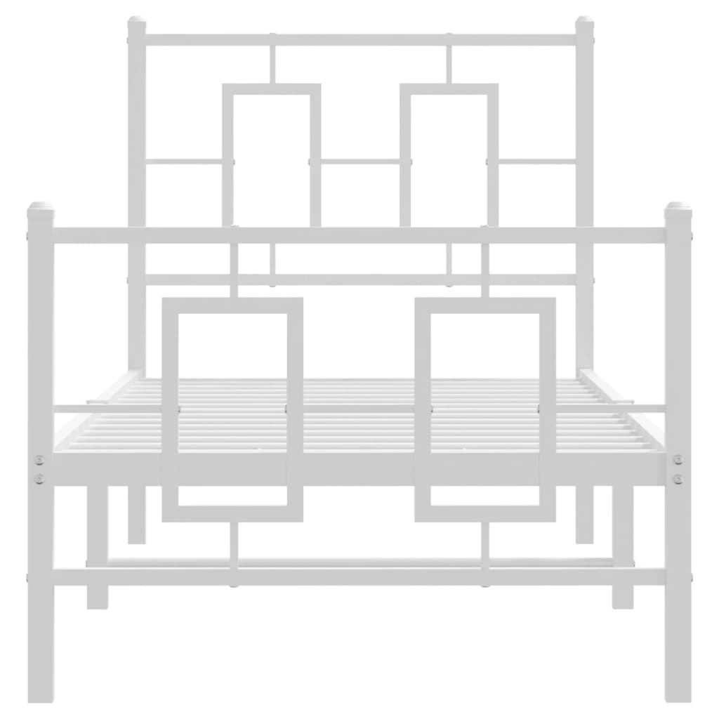 Kovový Rám Postele S Hlavovým A Nožním Čelem Bílý 80 X 200 Cm