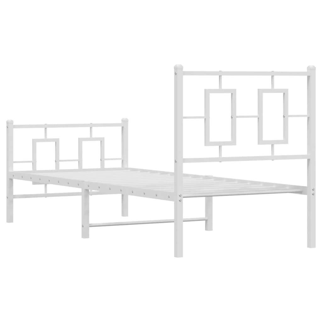 Kovový Rám Postele S Hlavovým A Nožním Čelem Bílý 80 X 200 Cm
