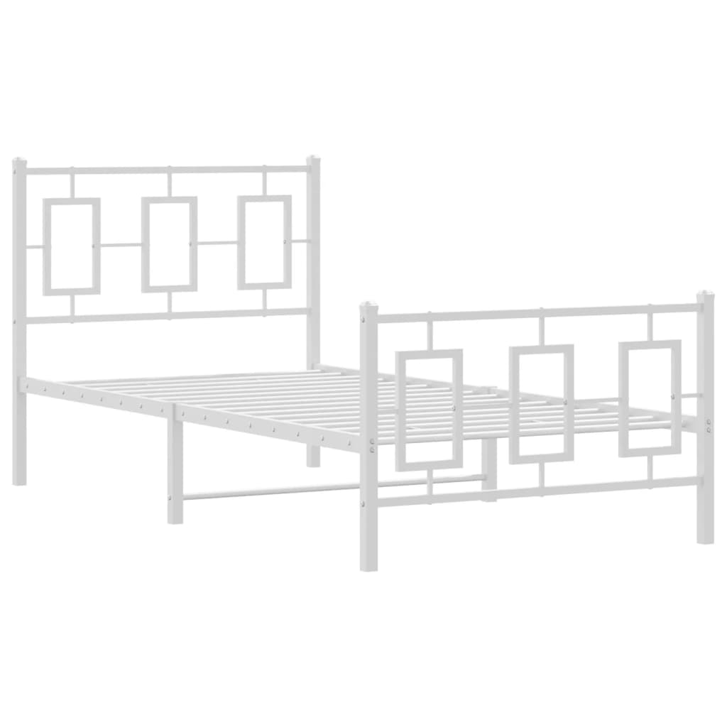 Kovový Rám Postele S Hlavovým A Nožním Čelem Bílý 90 X 200 Cm