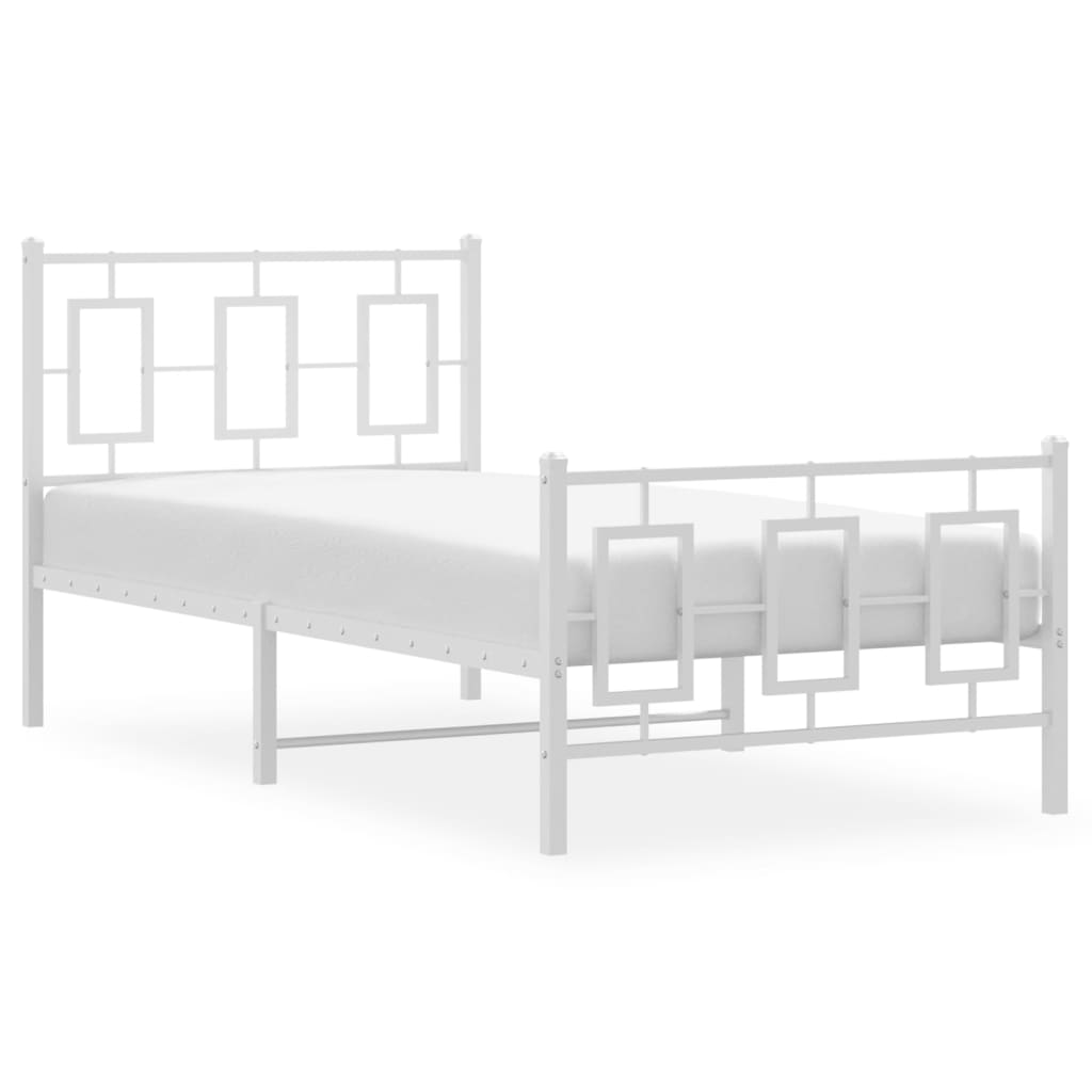 Kovový Rám Postele S Hlavovým A Nožním Čelem Bílý 90 X 200 Cm
