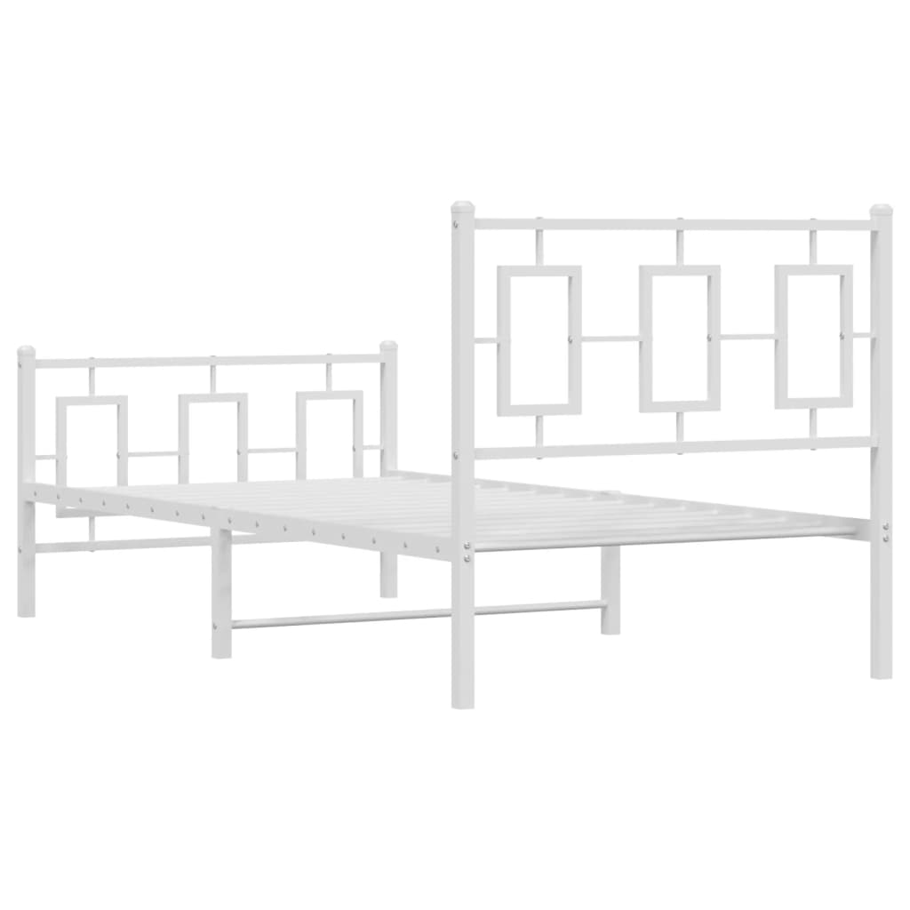 Kovový Rám Postele S Hlavovým A Nožním Čelem Bílý 90 X 200 Cm