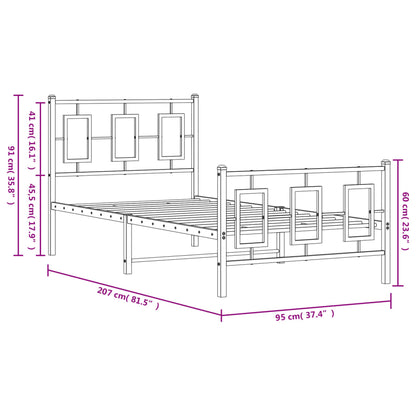 Kovový Rám Postele S Hlavovým A Nožním Čelem Bílý 90 X 200 Cm