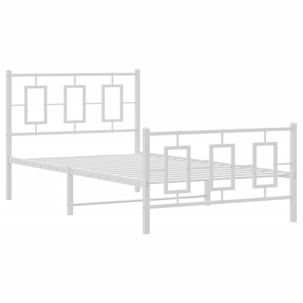 Kovový Rám Postele S Hlavovým A Nožním Čelem Bílý 100 X 200 Cm