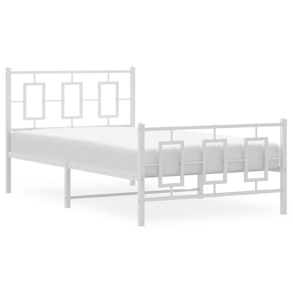 Kovový Rám Postele S Hlavovým A Nožním Čelem Bílý 100 X 200 Cm