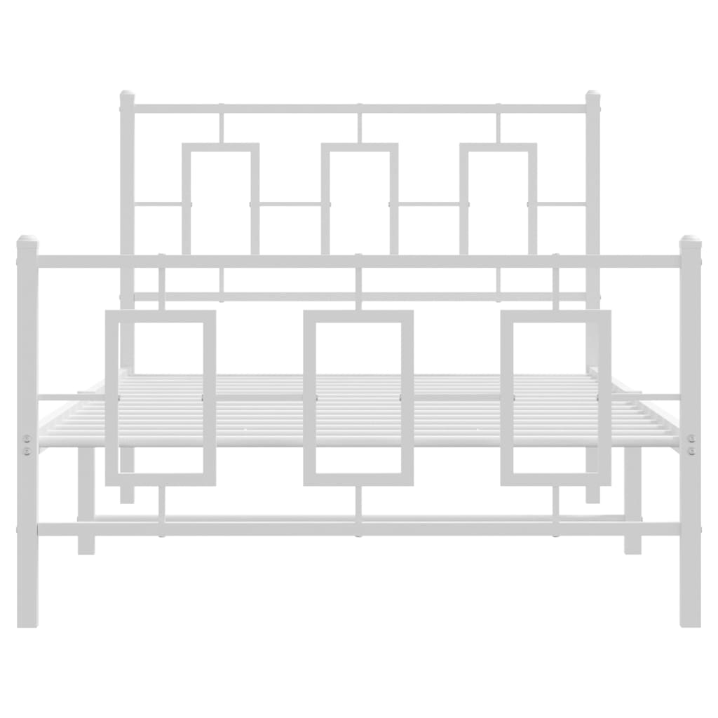 Kovový Rám Postele S Hlavovým A Nožním Čelem Bílý 100 X 200 Cm
