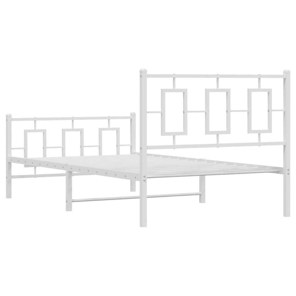 Kovový Rám Postele S Hlavovým A Nožním Čelem Bílý 100 X 200 Cm