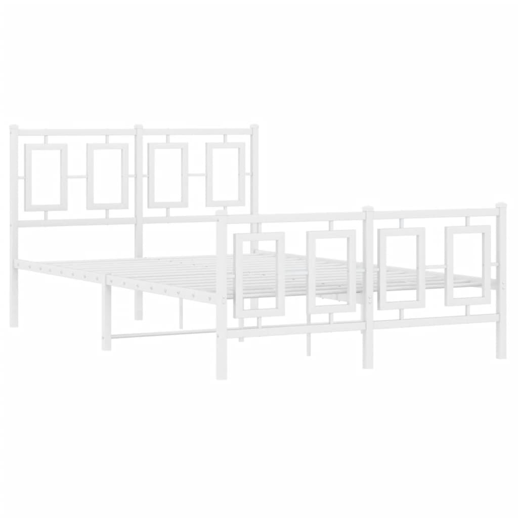 Kovový Rám Postele S Hlavovým A Nožním Čelem Bílý 120 X 190 Cm