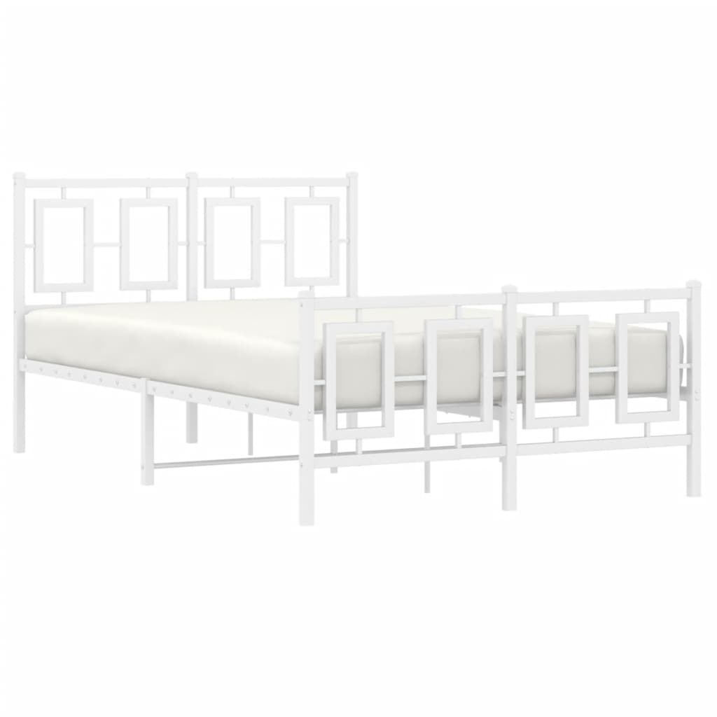 Kovový Rám Postele S Hlavovým A Nožním Čelem Bílý 120 X 200 Cm