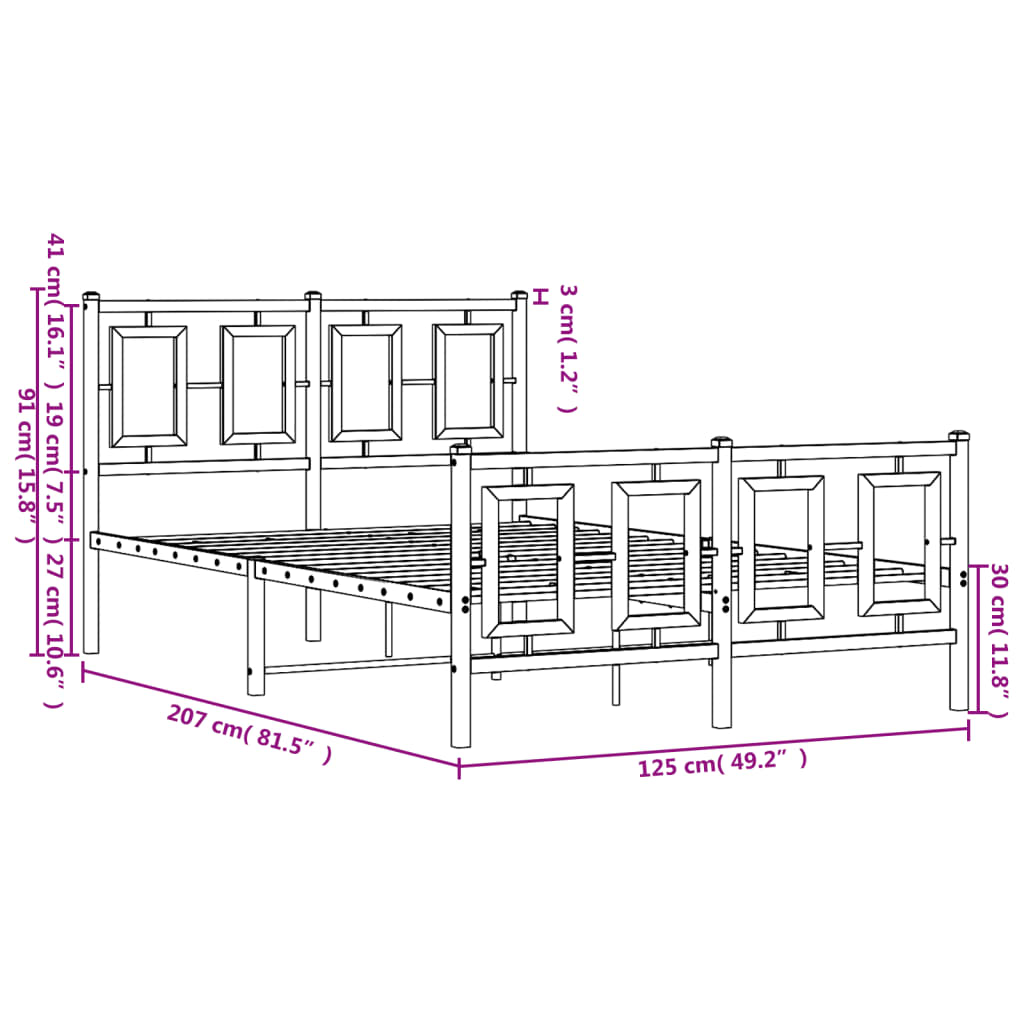 Kovový Rám Postele S Hlavovým A Nožním Čelem Bílý 120 X 200 Cm