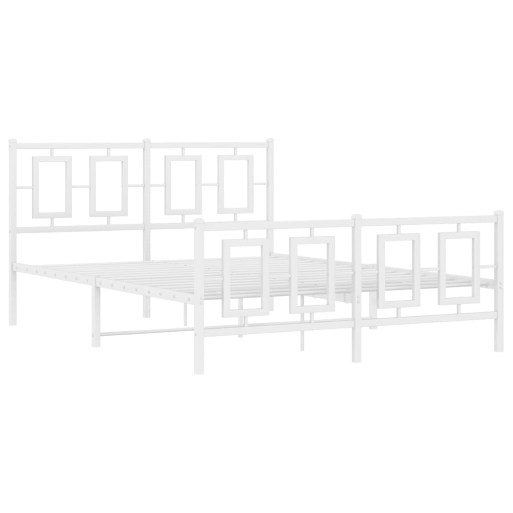Kovový Rám Postele S Hlavovým A Nožním Čelem Bílý 135 X 190 Cm