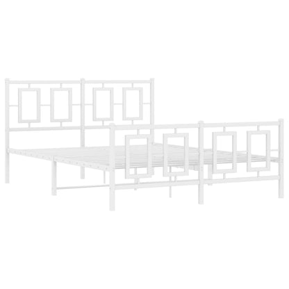 Kovový Rám Postele S Hlavovým A Nožním Čelem Bílý 135 X 190 Cm