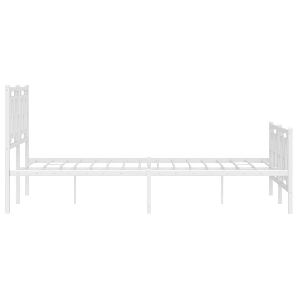 Kovový Rám Postele S Hlavovým A Nožním Čelem Bílý 135 X 190 Cm