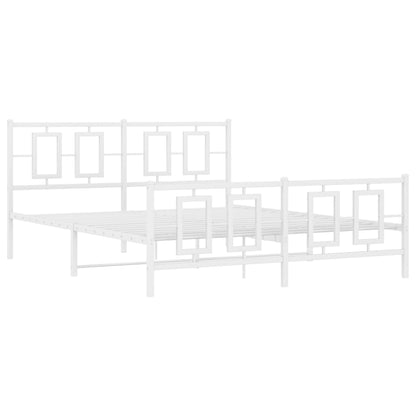 Kovový Rám Postele S Hlavovým A Nožním Čelem Bílý 150 X 200 Cm