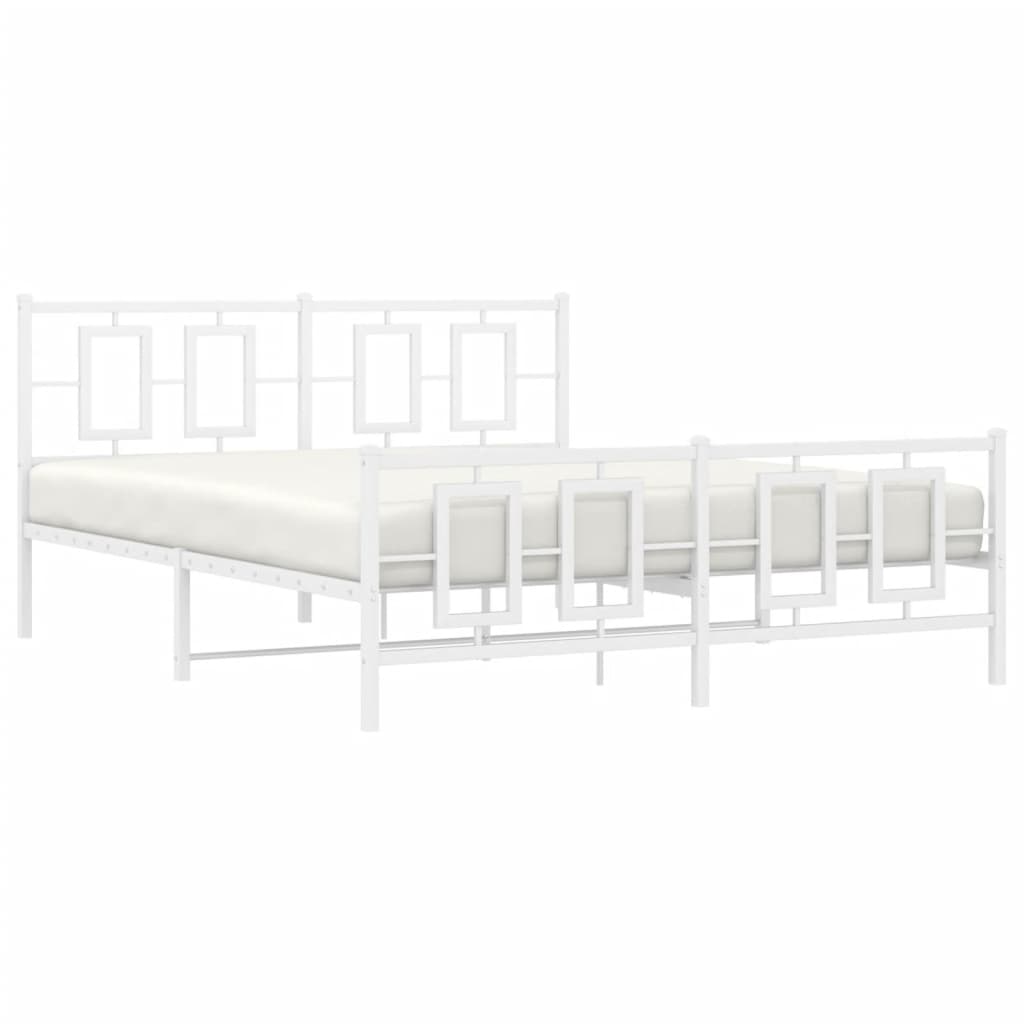 Kovový Rám Postele S Hlavovým A Nožním Čelem Bílý 150 X 200 Cm