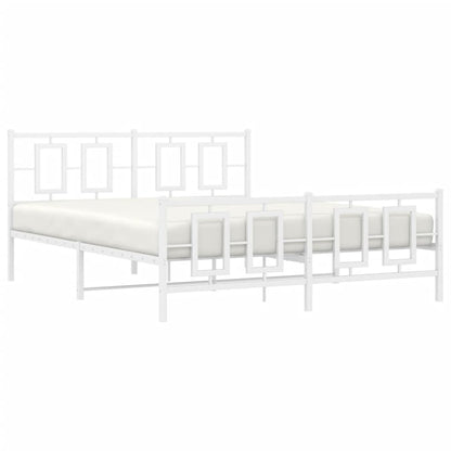 Kovový Rám Postele S Hlavovým A Nožním Čelem Bílý 150 X 200 Cm
