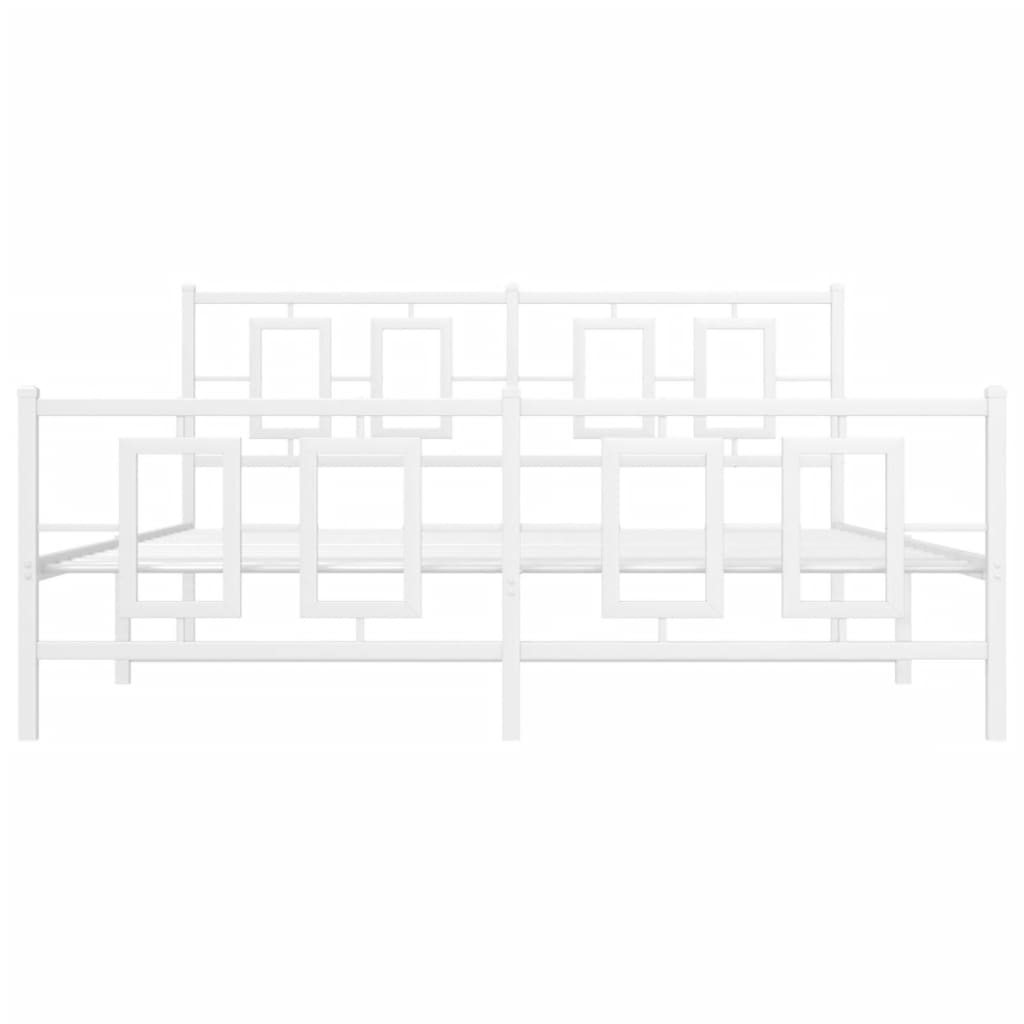 Kovový Rám Postele S Hlavovým A Nožním Čelem Bílý 150 X 200 Cm