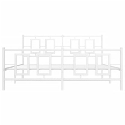 Kovový Rám Postele S Hlavovým A Nožním Čelem Bílý 150 X 200 Cm