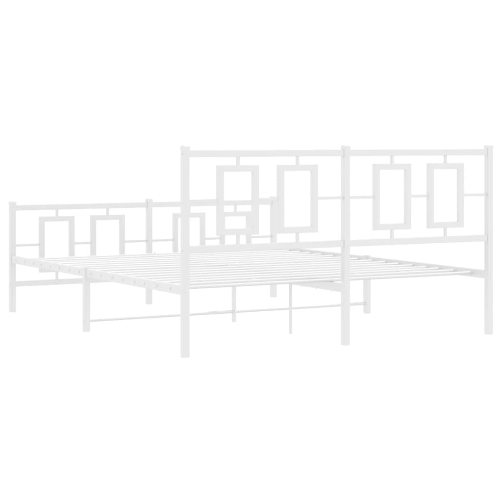 Kovový Rám Postele S Hlavovým A Nožním Čelem Bílý 150 X 200 Cm