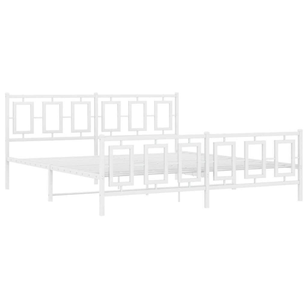 Kovový Rám Postele S Hlavovým A Nožním Čelem Bílý 180 X 200 Cm
