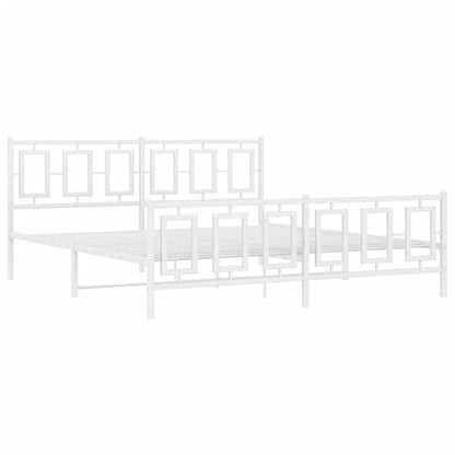 Kovový Rám Postele S Hlavovým A Nožním Čelem Bílý 180 X 200 Cm