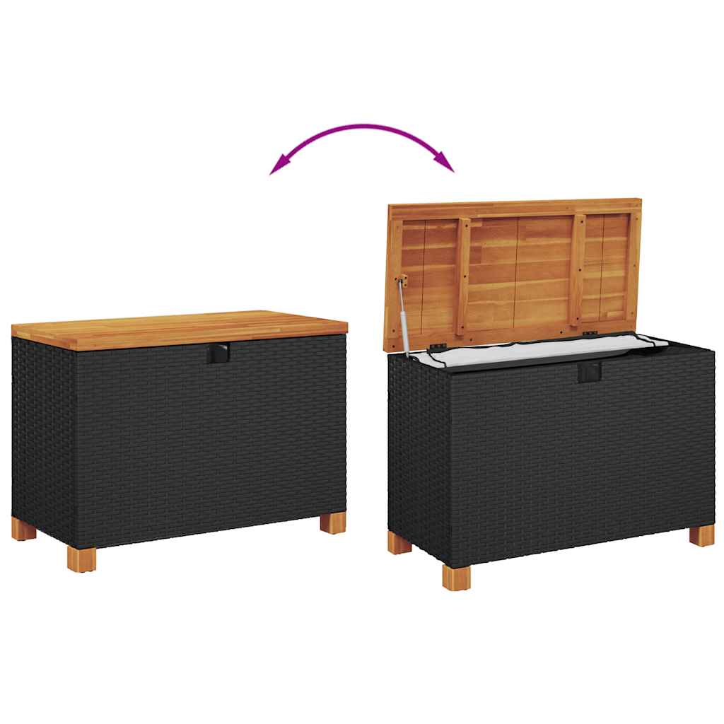 Zahradní Úložný Box Černý Polyratan Akáciové Dřevo