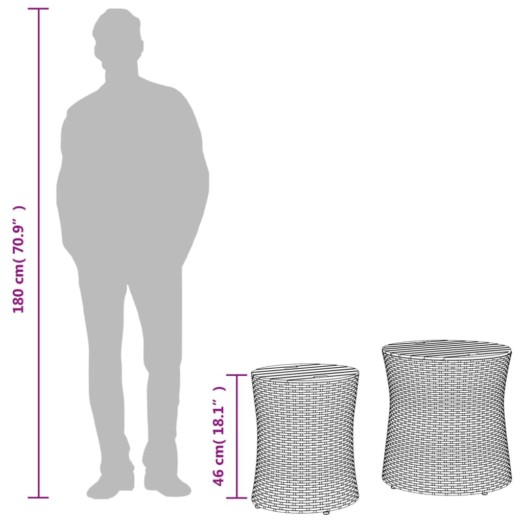 Zahradní Odkládací Stolky 2 Ks Dřevěná Deska Šedé Polyratan