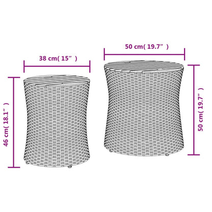 Zahradní Odkládací Stolky 2 Ks Dřevěná Deska Šedé Polyratan
