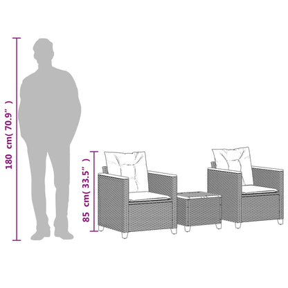 3Dílný Bistro Set S Poduškami Černý Polyratan Akáciové Dřevo