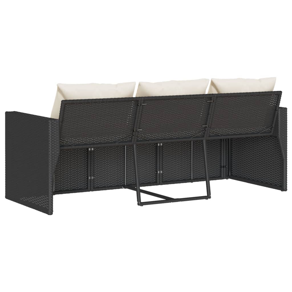 Zahradní Pohovka S Poduškami 3Místná Černá Polyratan