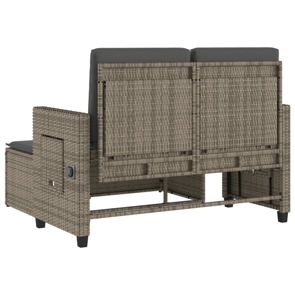 Polohovací Zahradní Lavice S Poduškami Šedá Polyratan