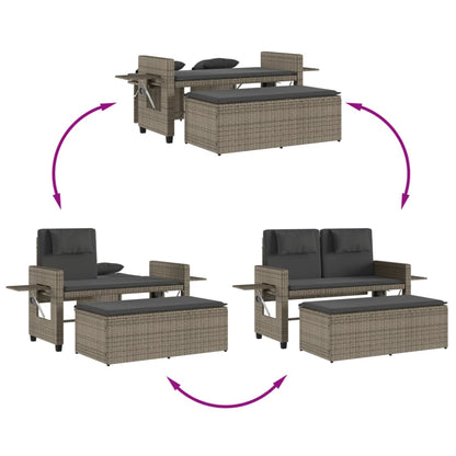 Polohovací Zahradní Lavice S Poduškami Šedá Polyratan