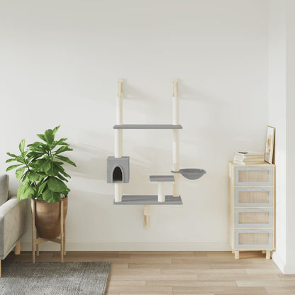 Nástěnné Škrabadlo Pro Kočky Se Sloupkem Světle Šedé 153 Cm
