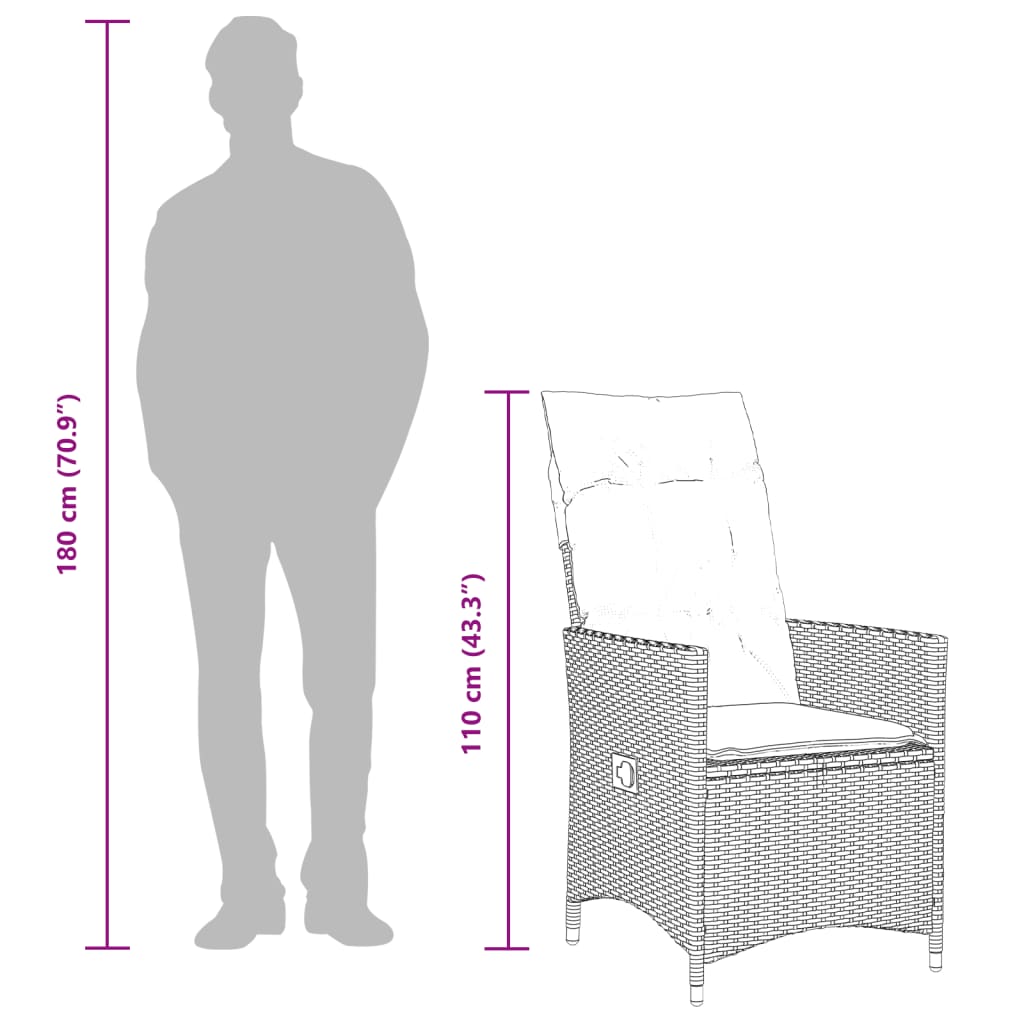 Polohovací Zahradní Křeslo S Poduškami Šedé Polyratan