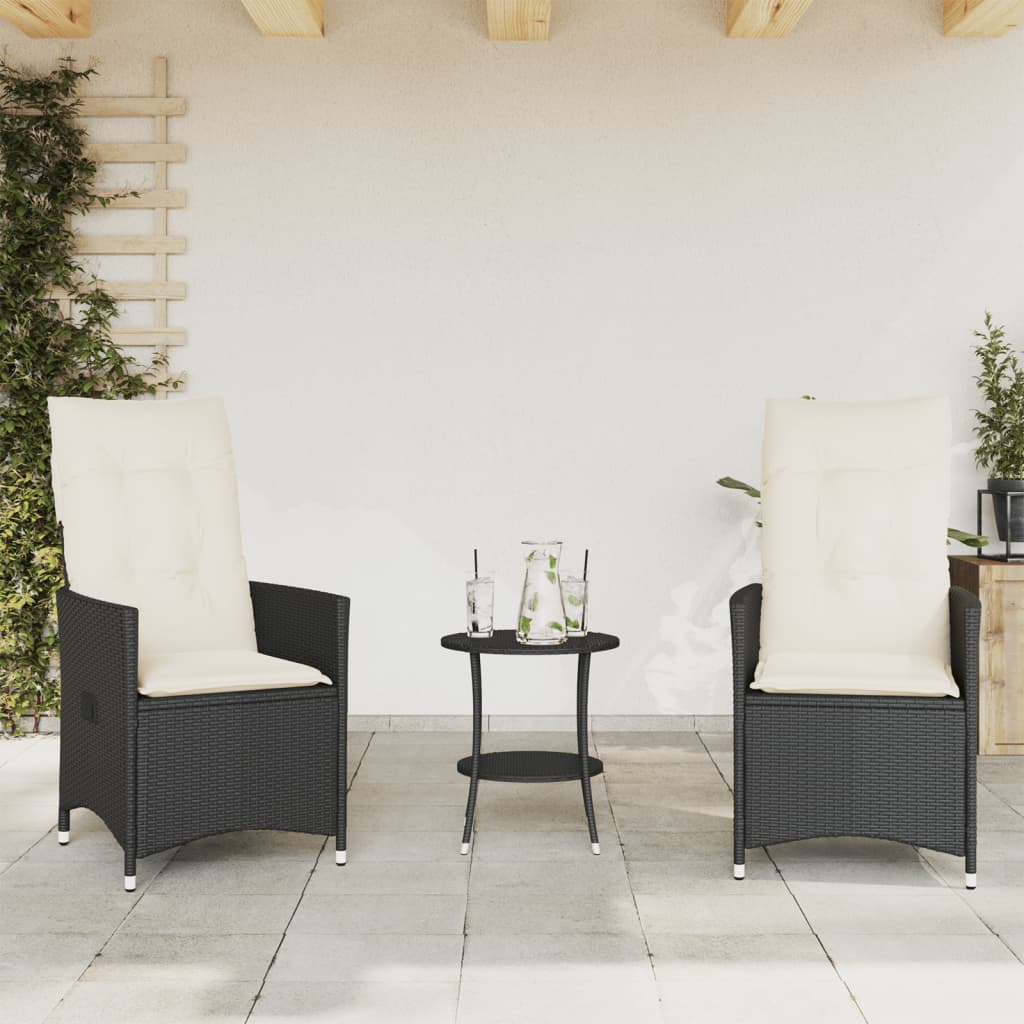 3Dílný Bistro Set S Poduškami Černý Černá A Krémová
