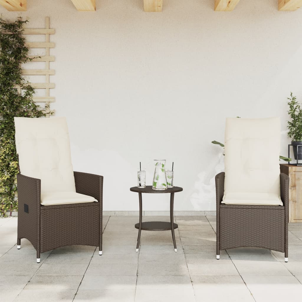 3Dílný Bistro Set S Poduškami Hnědý Hnědá A Krémová