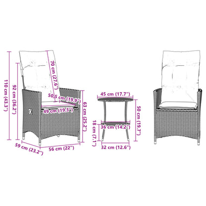 3Dílný Bistro Set S Poduškami Hnědý Hnědá A Krémová