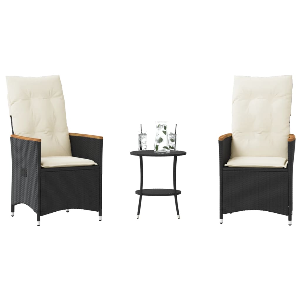 3Dílný Bistro Set S Poduškami Černý Černá A Krémová