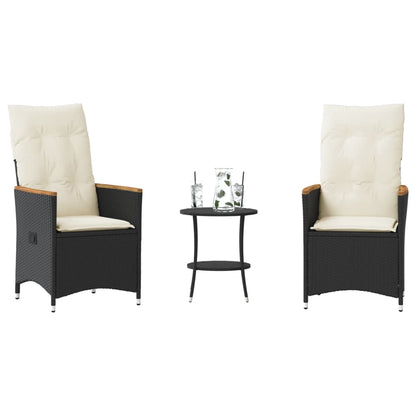 3Dílný Bistro Set S Poduškami Černý Černá A Krémová