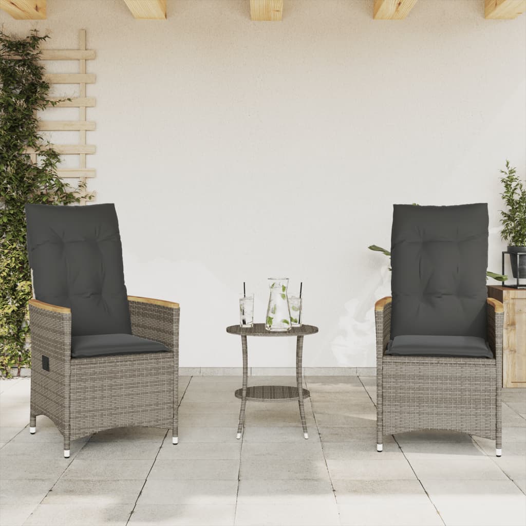 3Dílný Bistro Set S Poduškami Šedý Polyratan Šedá