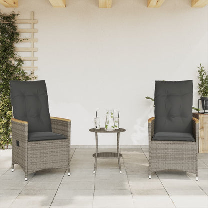 3Dílný Bistro Set S Poduškami Šedý Polyratan Šedá