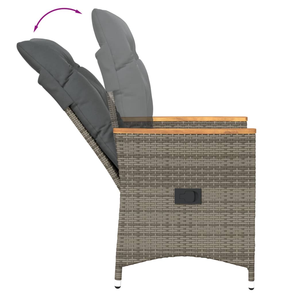 3Dílný Bistro Set S Poduškami Šedý Polyratan Šedá