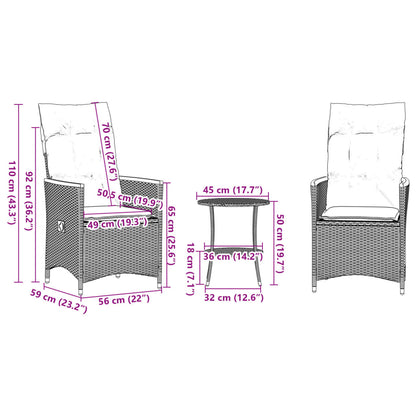 3Dílný Bistro Set S Poduškami Šedý Polyratan Šedá