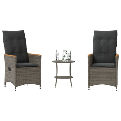 3Dílný Bistro Set S Poduškami Šedý Polyratan Šedá